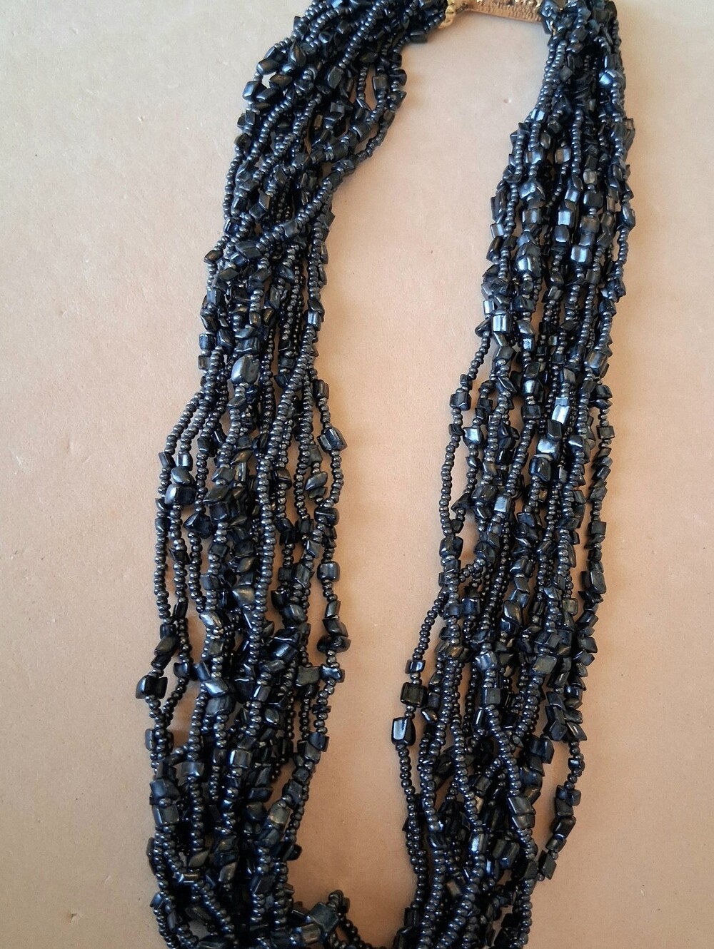 Vintage 14 Strand Black Seed Bead 19" Necklace